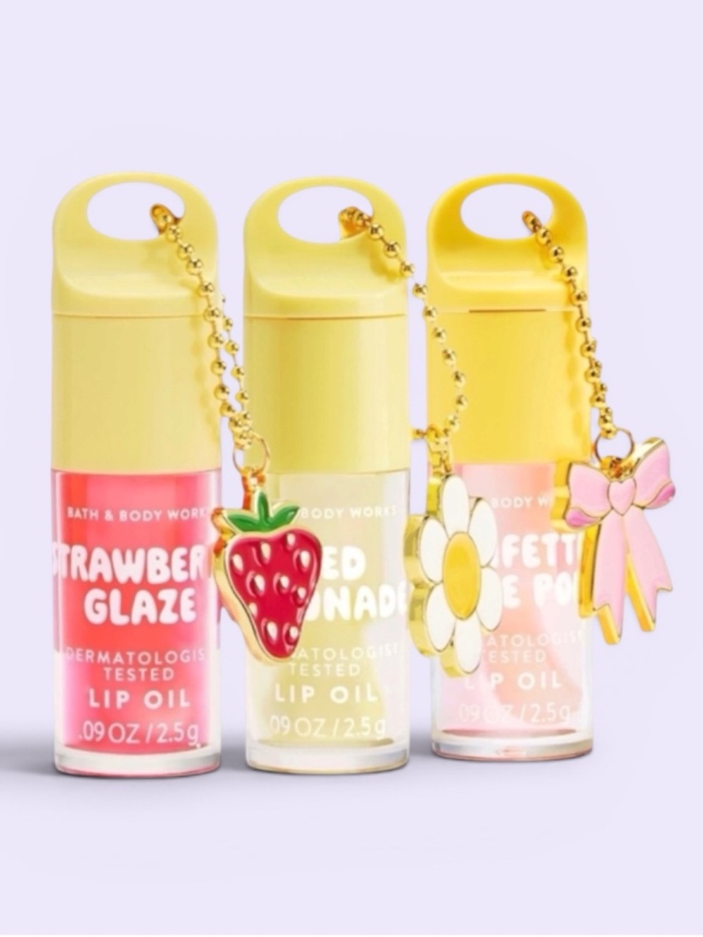 NEW!! 3X Bath & Body Works Lip Oil Collection Set Bundle with Charms